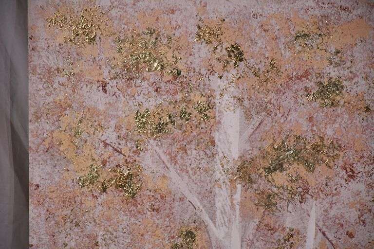 Large embellished print of trees on canvas; 396-1387