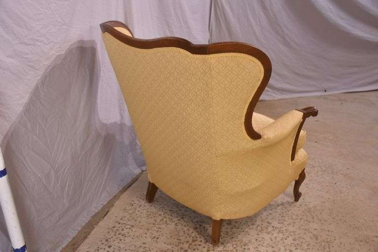 Yellow upholstered French style wingback armchair; 12133-010