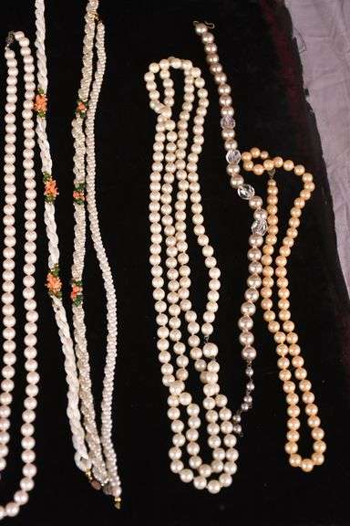 Group of vintage faux pearl necklaces and bracelets; 74-12881F