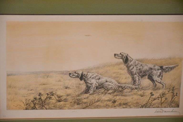 Signed limited edition framed print of pointers by Leon Danchin; 1037-1171