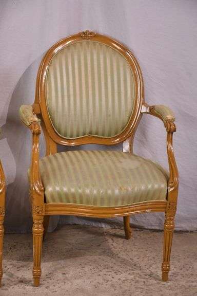 Pair of carved French style open armchairs; 55-12305