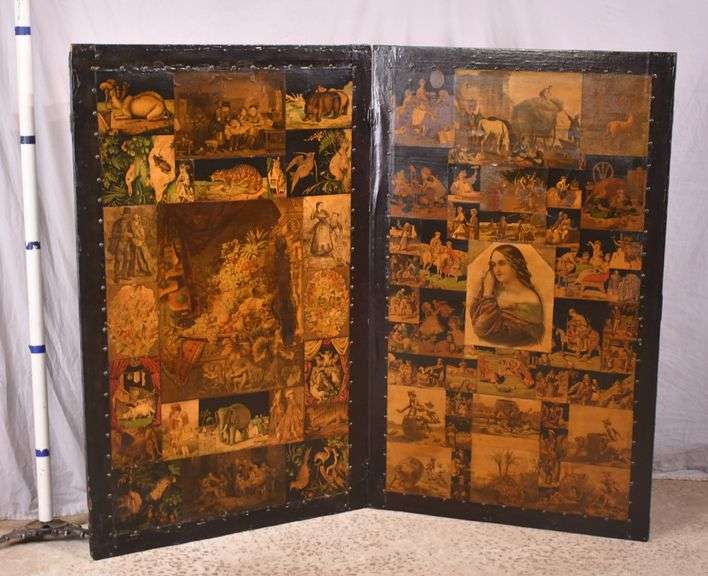 Vintage decoupage 2-panel folding dressing screen; 18308-009