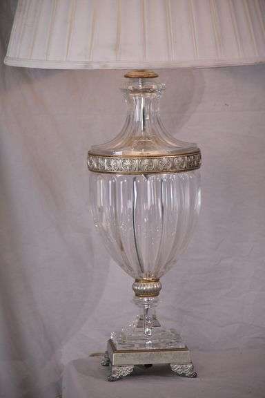 Schonbek large crystal lamp with shade and silver trim; 55-12272