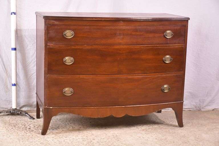 Johnson Furniture Co. mahogany 3 drawer bowfront dresser; 74-12856