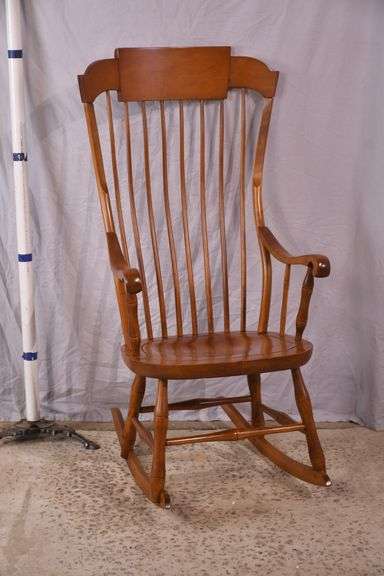 Nichols & Stone spindle back rocker with carved seat; 1152-102