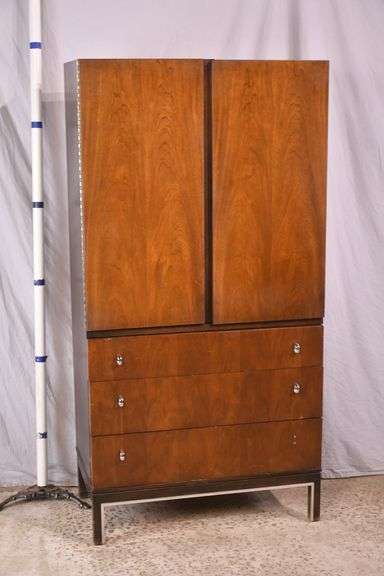 American of Martinsville walnut mid-century style armoire with fitted interior; 55-12346A