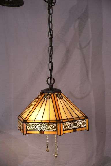 Hexagonal stained glass hanging light; 1116-732