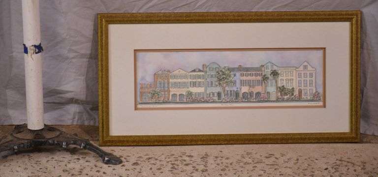 Framed sculptured watercolor print "Rainbow Row" by Patsy Gullett; 18092-025