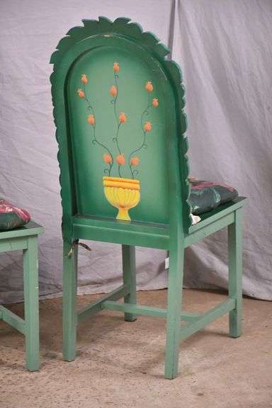 Set of 4 green decorated chairs; 55-12211