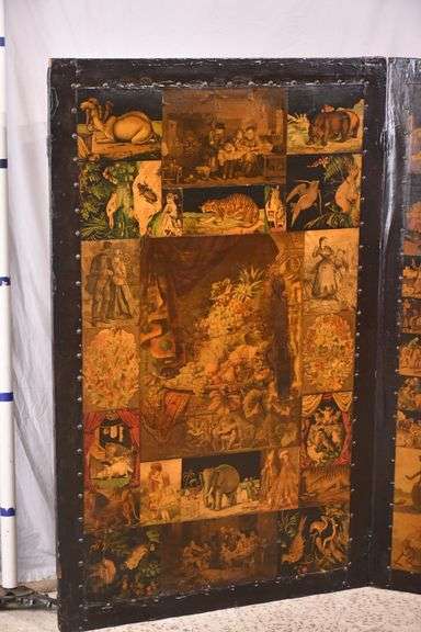 Vintage decoupage 2-panel folding dressing screen; 18308-009