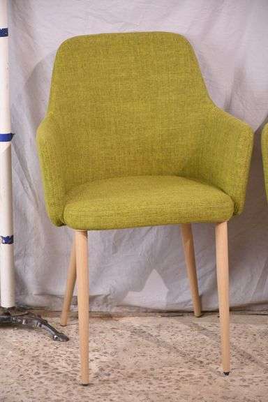 Pair of Noble House modern style green upholstered armchairs; 336-4583