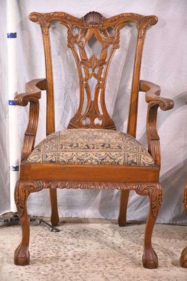 Pair of carved mahogany Chippendale style open armchairs; 1116-739