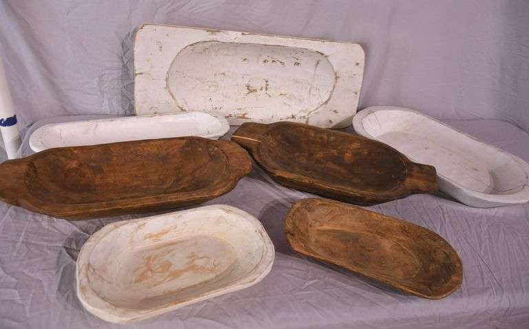 7 miscellaneous carved wooden dough bowls; 1037-1153B