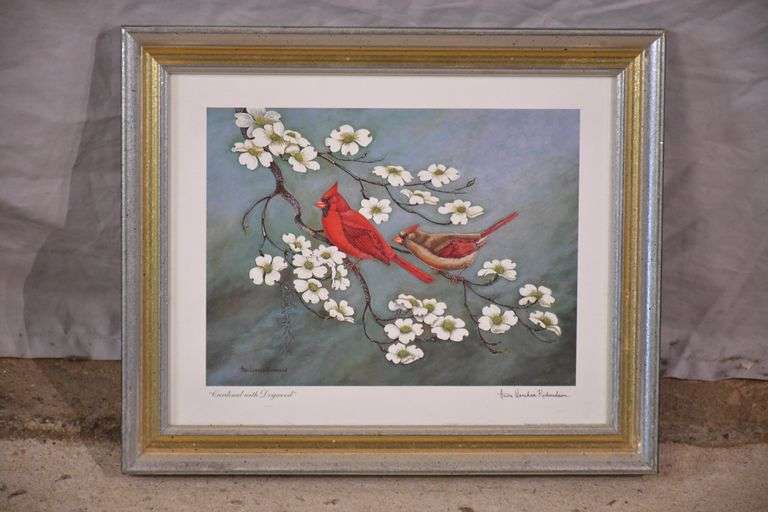 Small signed print "Cardinal with Dogwood" by Anne Worsham Richardson; 18092-027