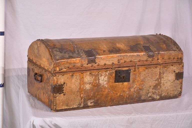 Vintage hair-on-hide covered trunk; 18308-005