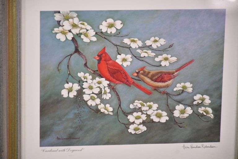 Small signed print "Cardinal with Dogwood" by Anne Worsham Richardson; 18092-027