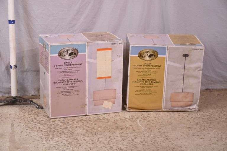 Pair of Hampton Bay "Eagan" 3-light drum pendant light fixtures; 336-4563+