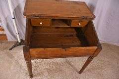 Early lift-top schoolmaster's desk with turned legs; 18308-011