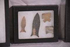 Group of miscellaneous Native American spearheads in 3 black cases; 12133-013
