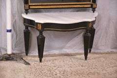 Black and gold mirror with low marble top console table; 55-12187