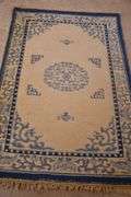 4.1'x6.0' hand knotted blue and off-white rug; 18305-006