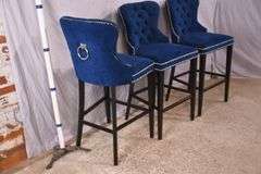 Set of 3 Abbyson Living blue tufted back bar chairs with silver nail head trim; 1153-090