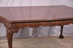 Carved mahogany dining table with ball in claw feet; 74-12884A