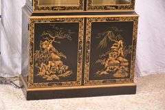 Drexel Heritage "Et Cetera" black and gold Oriental decorated curio; 4779-006