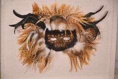 Framed pheasant feather mask; 55-12226