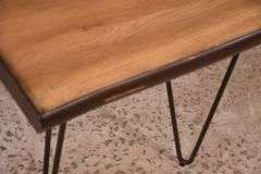 Coaster wooden top side table with black metal hairpin legs; 74-12902