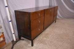 American of Martinsville walnut mid-century style triple dresser with fitted interior; 55-12346B