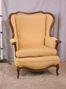 Yellow upholstered French style wingback armchair; 12133-010