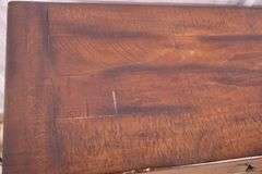 Pottery Barn distressed entertainment credenza with 2 drop-front drawers and 2 glass doors; 55-12263