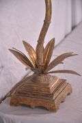 Gold metal palm lamp with split bamboo shade; 336-4566