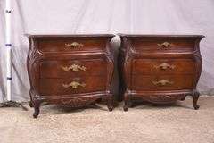 Pair of carved cherry French style 3 drawer bedside chests; 74-12878C