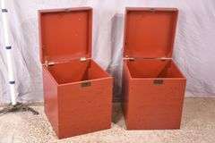 Pair of distressed red Oriental style lift-top boxes; 1152-103
