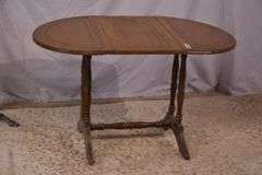 Small leather top drop-leaf side table; 18308-002