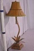 Gold metal palm lamp with split bamboo shade; 336-4566