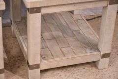 Pair of distressed two-tier side tables with built-in power strips; 1153-093