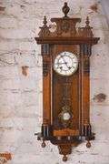Vintage wall clock with carved walnut case; 18305-031