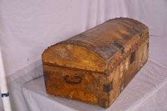 Vintage hair-on-hide covered trunk; 18308-005