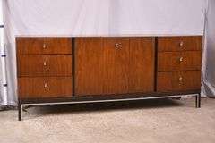 American of Martinsville walnut mid-century style triple dresser with fitted interior; 55-12346B