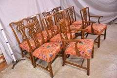 Set of 10 solid mahogany Chippendale style dining chairs; 55-12206