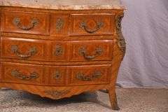 Inlaid ormolu mounted bombe style 2 over 2 drawer dresser with marble top; 55-12172B