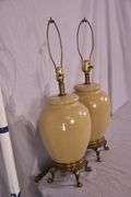 Pair of ceramic lamps with gold metal bases; 55-12200B
