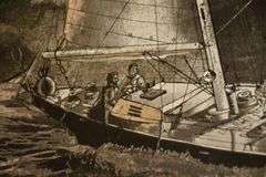Manifestations gold foil optical illusion art with sailboats; 336-4568