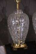 Pair of large crystal lamps with gold metal bases; 55-12271