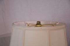 Pair of floral decorated white glass lamps with shades; 55-12279