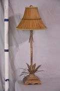 Gold metal palm lamp with split bamboo shade; 336-4566
