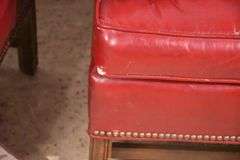 Pair of Ethan Allen red leather wingback armchairs; 74-12889